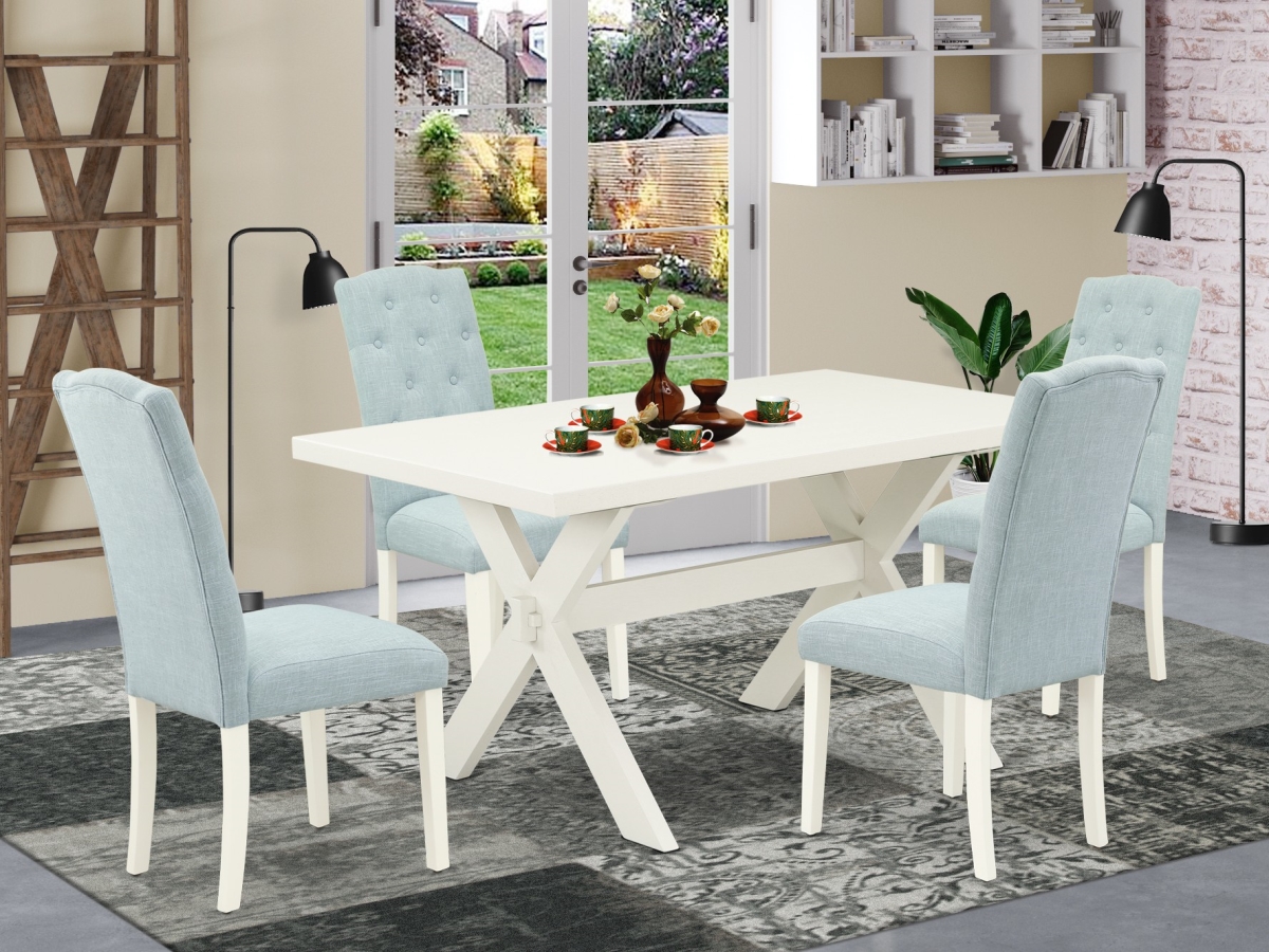 X026CE215-5 5 Piece X-Style Rectangular Dining Table Set - Baby Blue