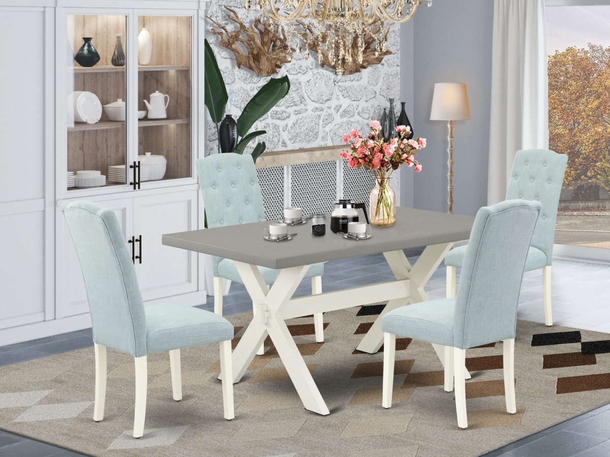 X096CE215-5 5 Piece X-Style Dining Room Table Set - Linen White -  East West Furniture