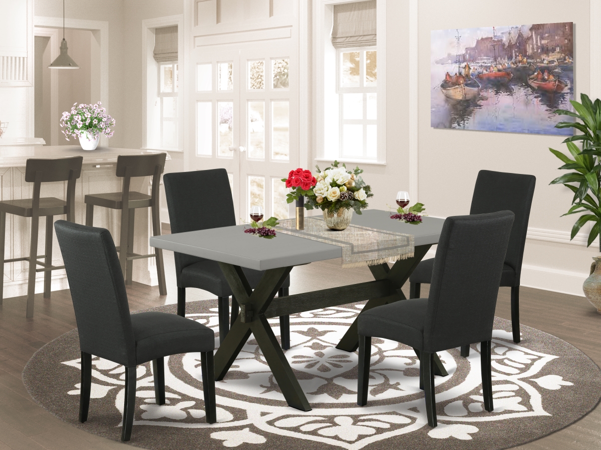 X696DR124-5 5 Piece X-Style Dining Room Set - Cement & Black -  East West Furniture