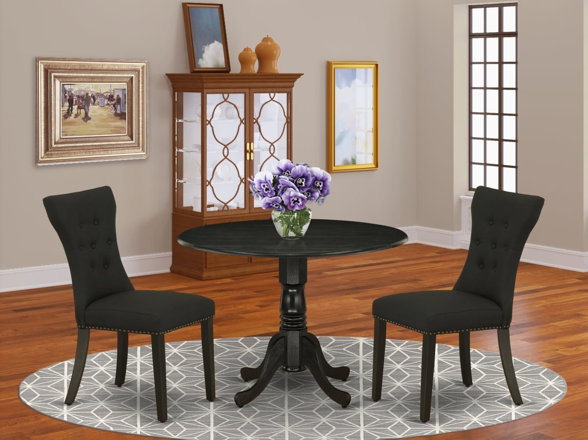3 Piece Dublin Dining Kitchen Table Set - Wire Brushed Black