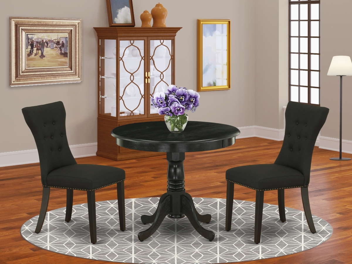 3 Piece Antique Dining Set - Wire Brushed Black
