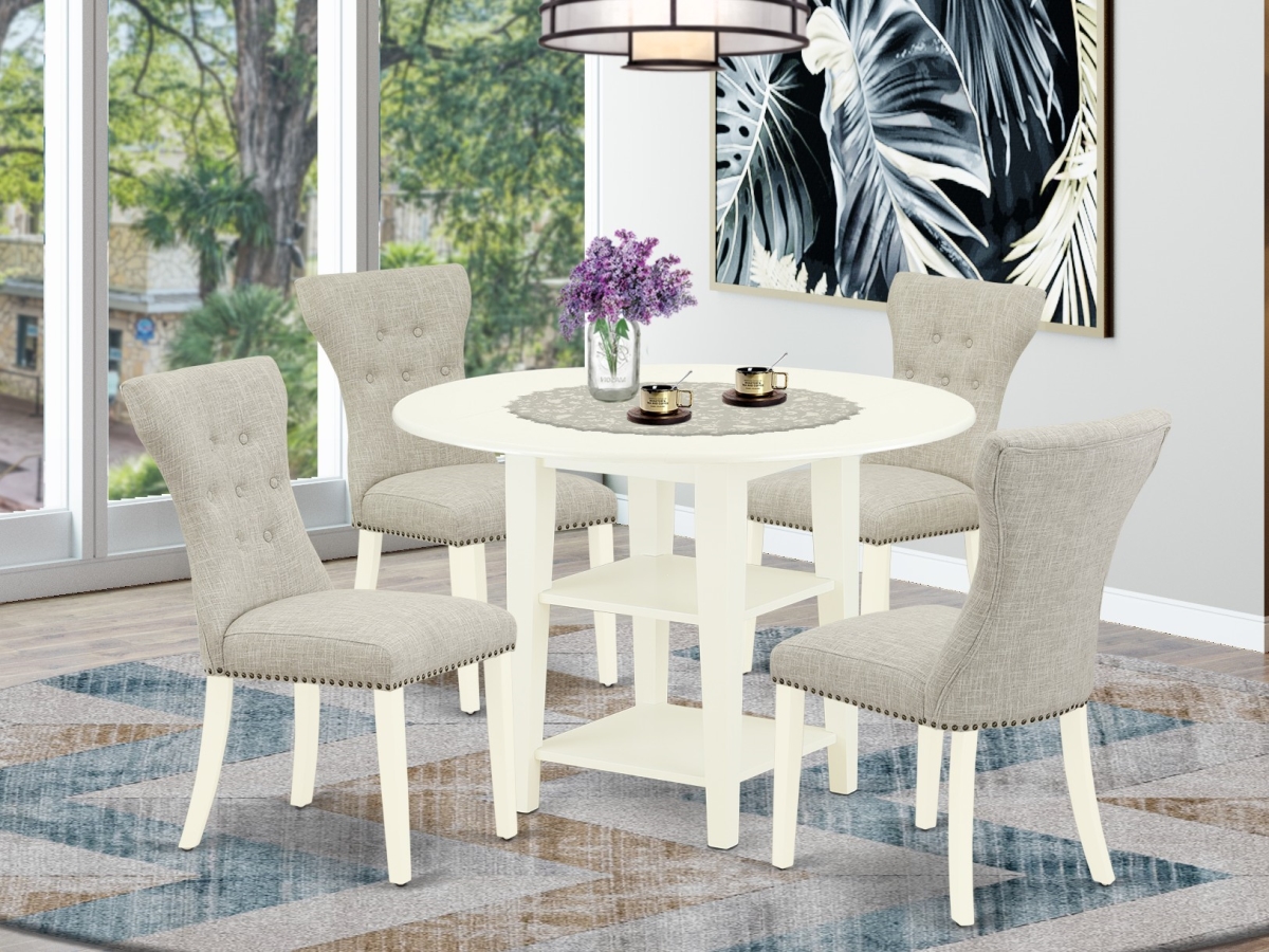 5 Piece Sudbury Round Dining Table Set - Linen White & Doeskin