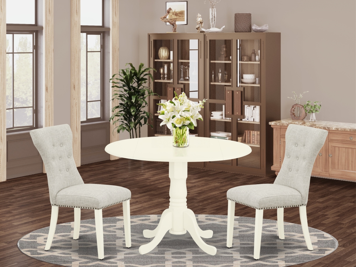 3 Piece Dublin Round Dinette Set - Doeskin & Linen White