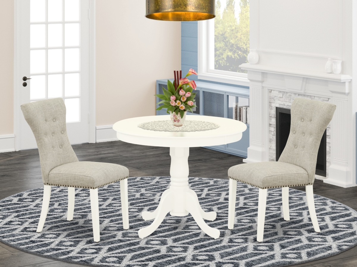 3 Piece Antique Wood Dining Table Set - Doeskin & Linen White