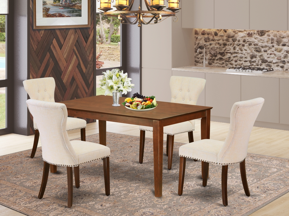5 Piece Capri Rectangular Kitchen Table Set - Light Beige & Mahogany