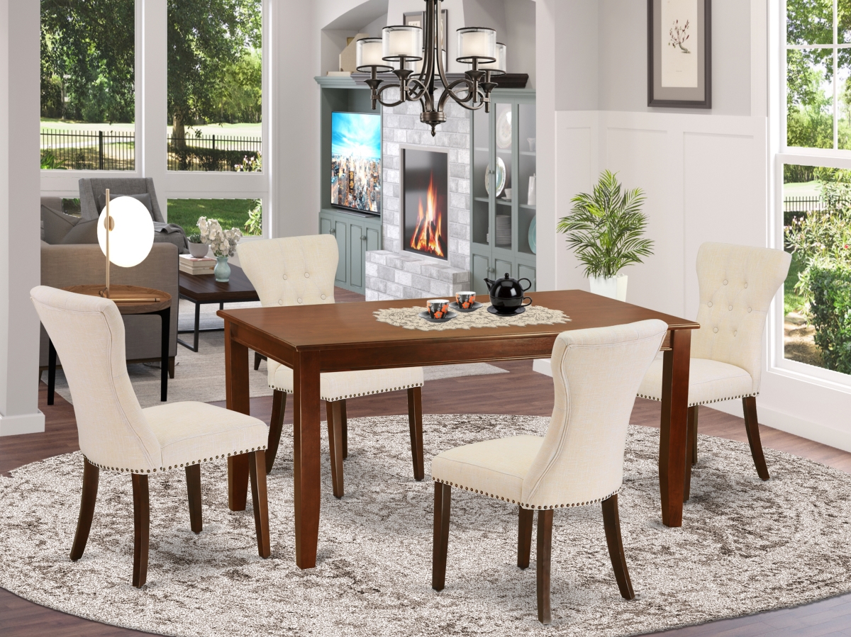 5 Piece Dudley Kitchen Table Set - Mahogany & Light Beige