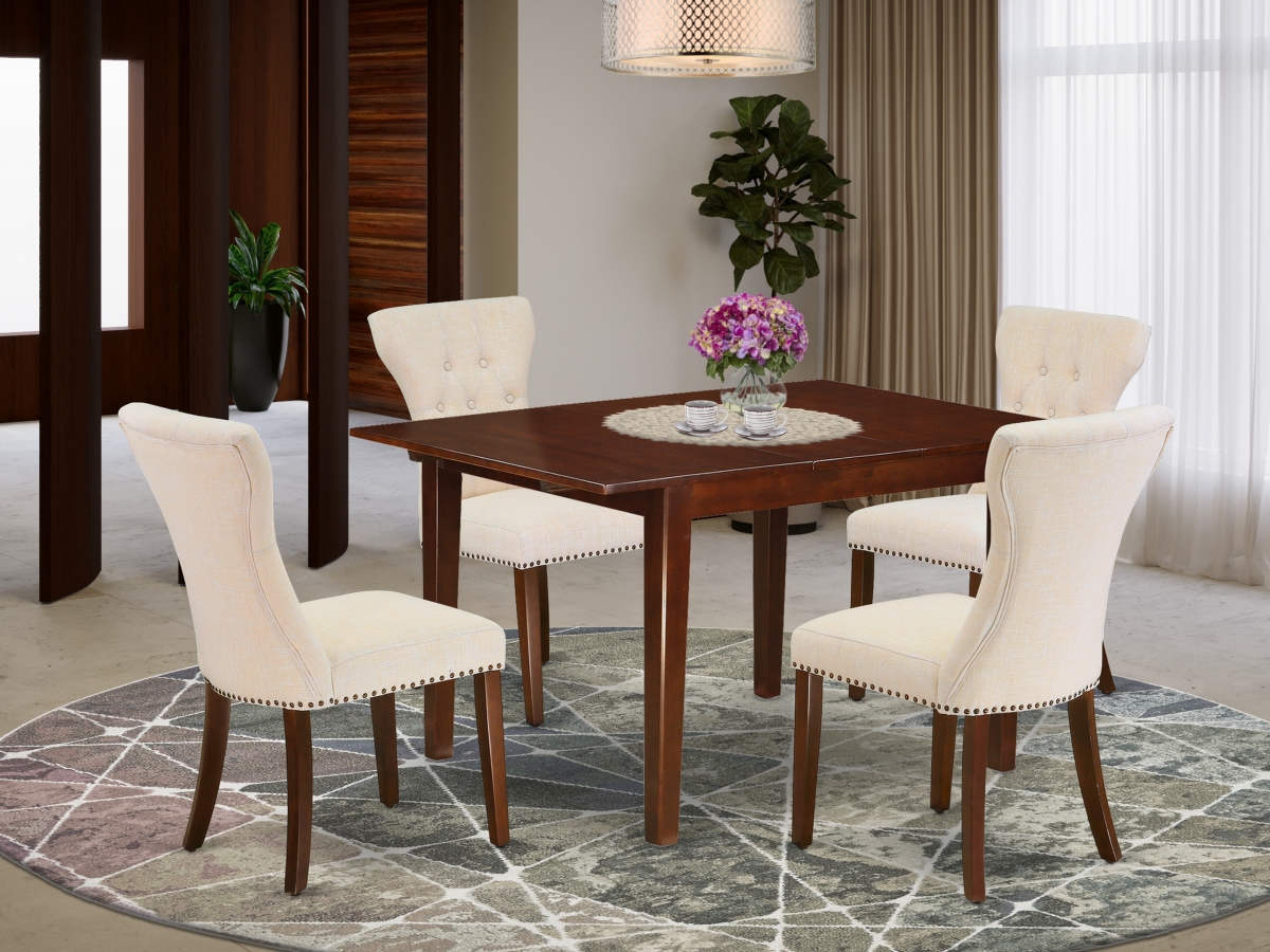 MLGA5-MAH-32 5 Piece Milan Rectangular Dining Table Set - Mahogany & Light Beige