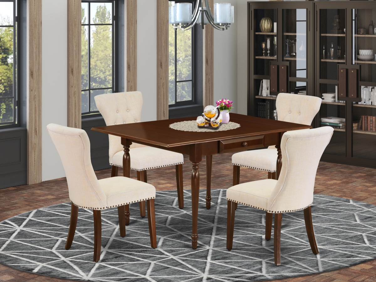 5 Piece Monza Dining Table Set - Mahogany & Light Beige