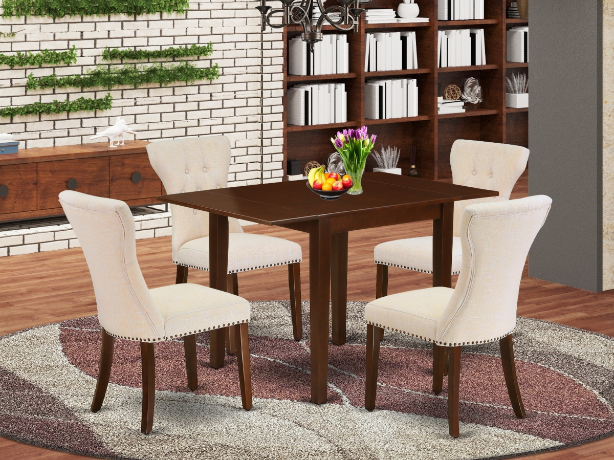 5 Piece Norden Modern Dining Table Set - Mahogany & Light Beige