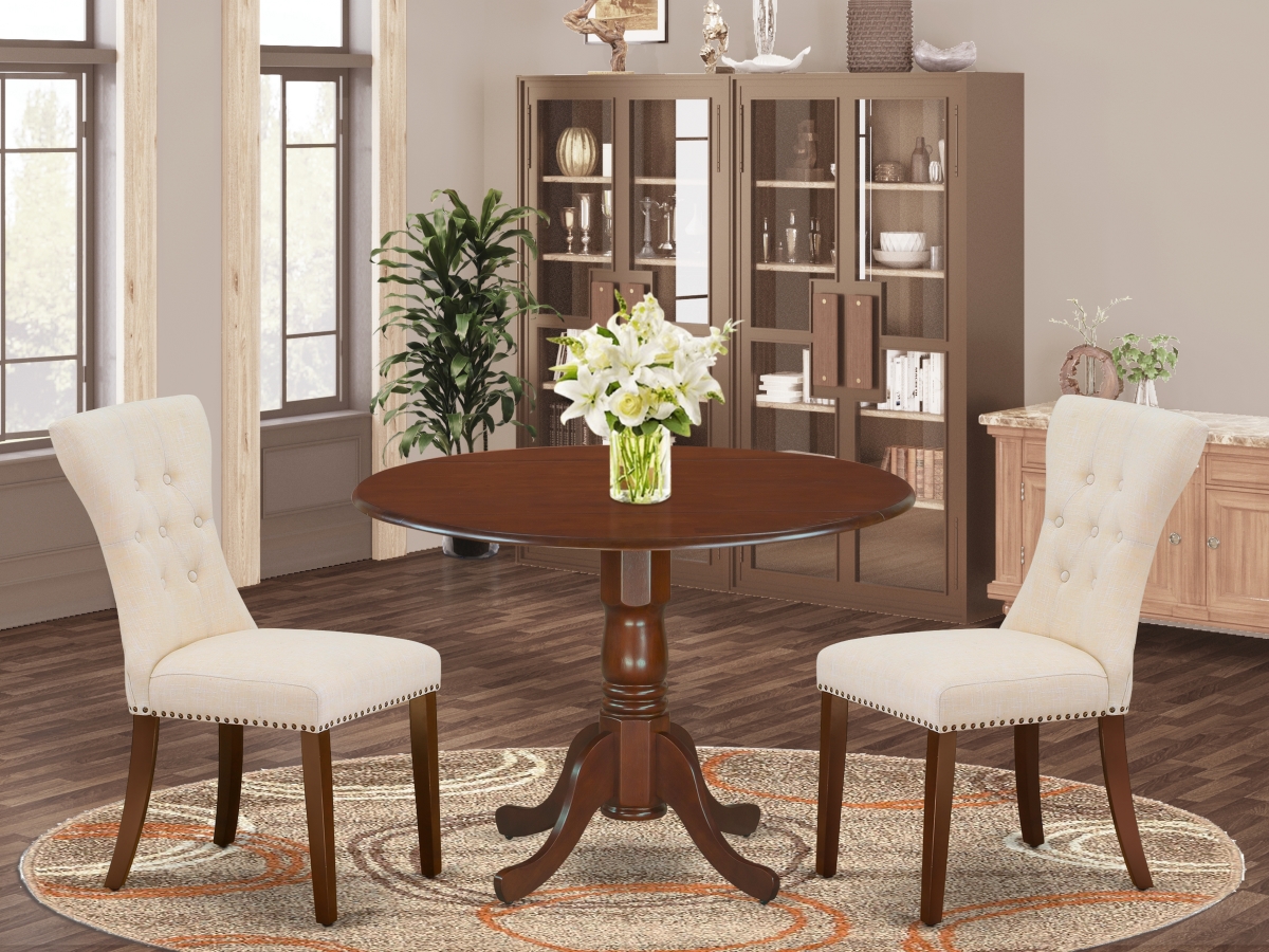 3 Piece Dublin Wooden Dining Table Set - Light Beige & Mahogany