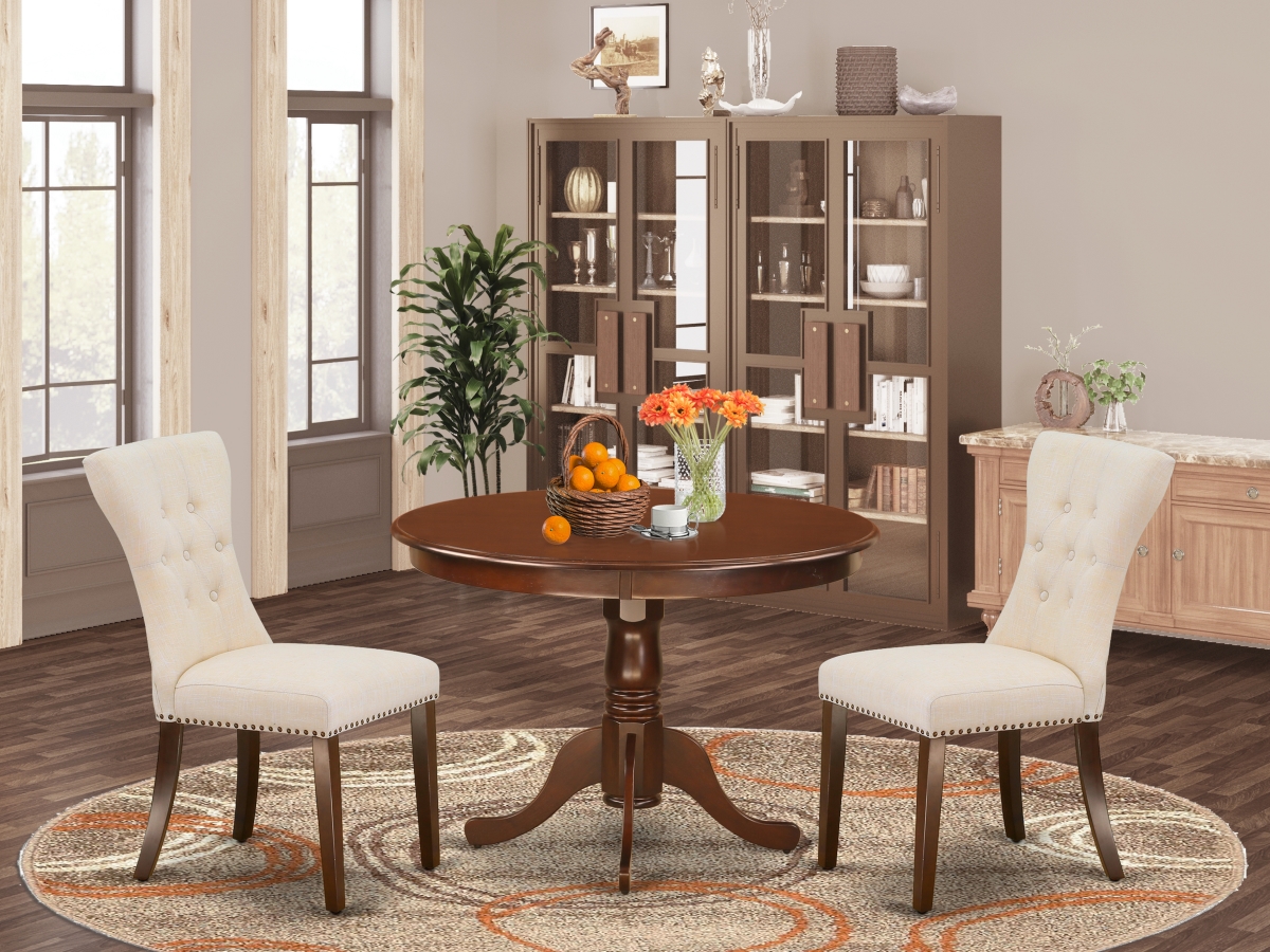 3 Piece Hartland Round Dinette Set - Light Beige & Mahogany