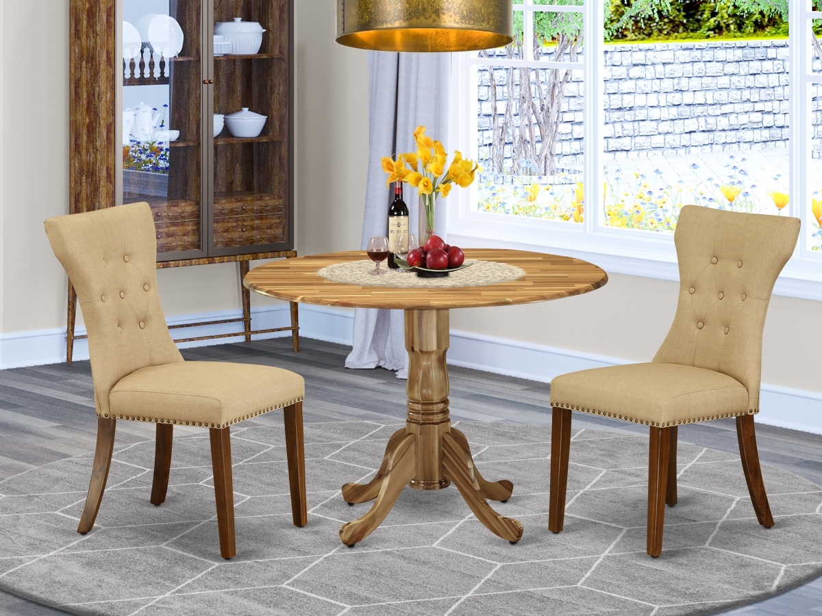 3 Piece Dublin Table & Chairs Dining Set - Brown, Antique Walnut & Natural