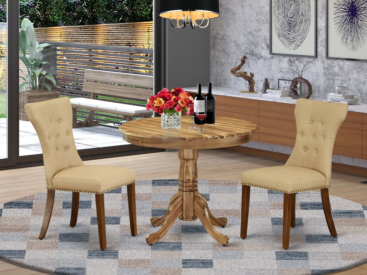 3 Piece Antique Round Kitchen Table Set - Brown, Antique Walnut & Natural