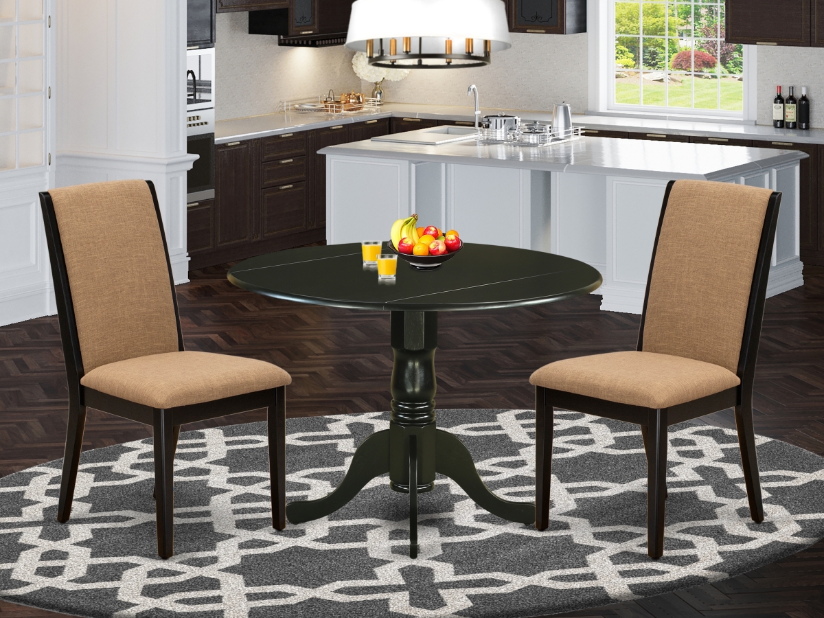 3 Piece Dublin Table & Chairs Dining Set - Light Sable & Black