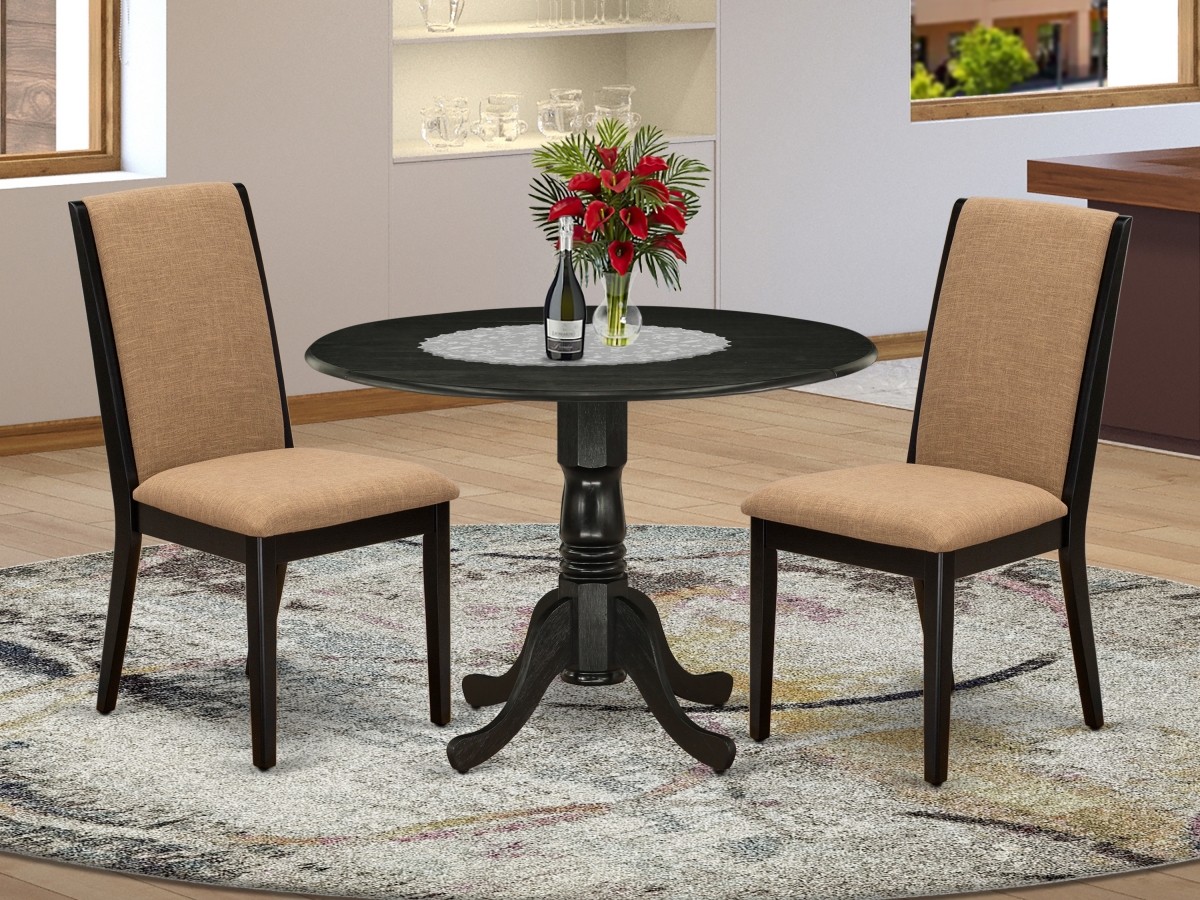 3 Piece Dublin Kitchen Dining Table Set - Light Sable & Wire Brushed Black