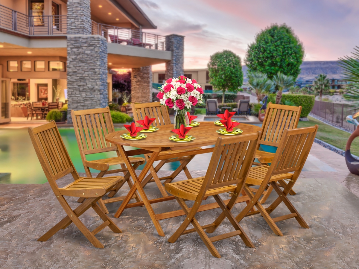 7 Piece Diboll Outdoor Table Set - Natural Oil