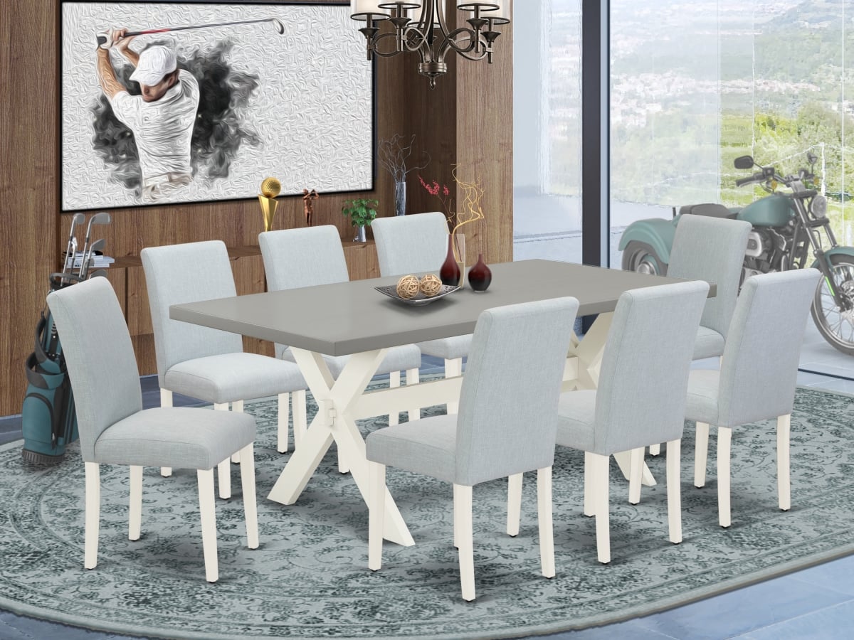 9 Piece X-Style Dining Table Set - Linen White