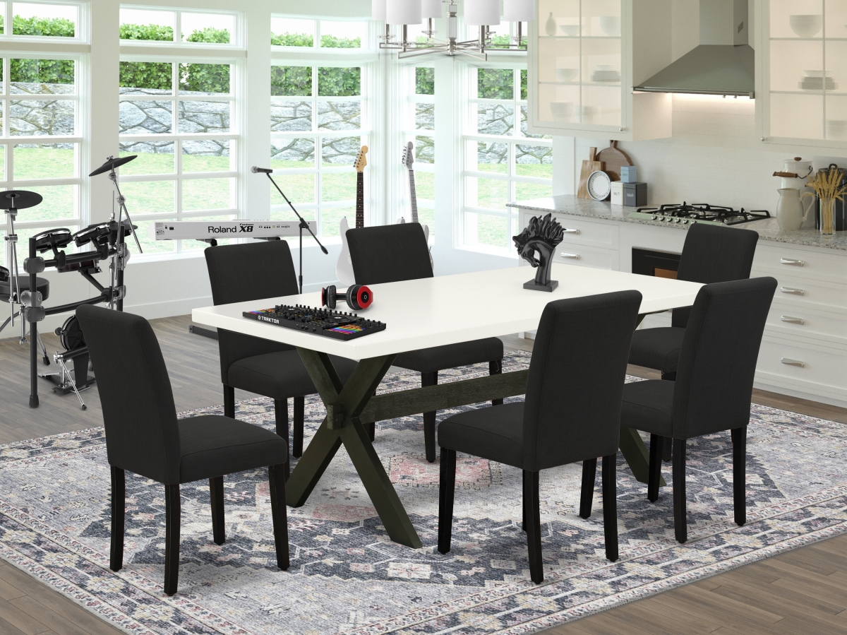 7 Piece X-Style Dining Table Set - Black