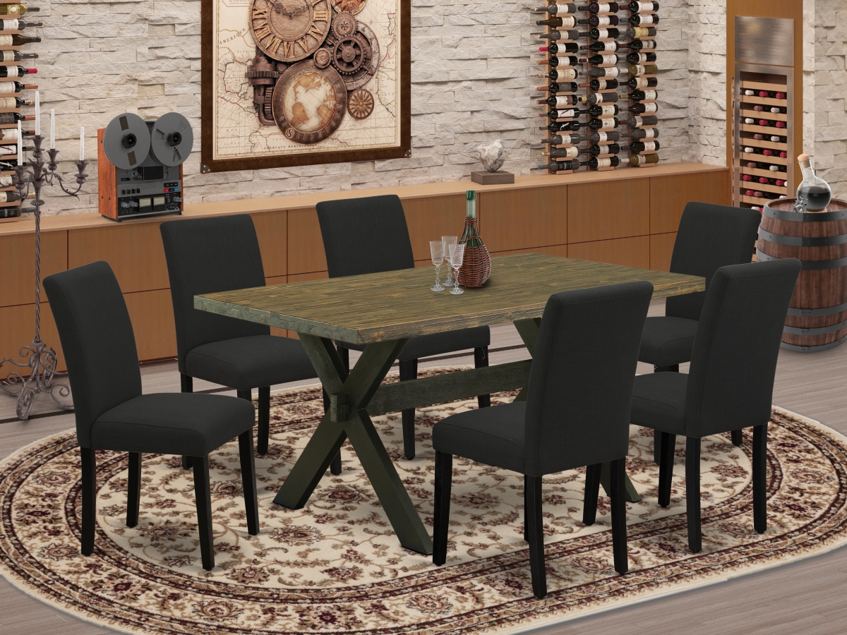 7 Piece X-Style Kitchen Dining Table Set - Black