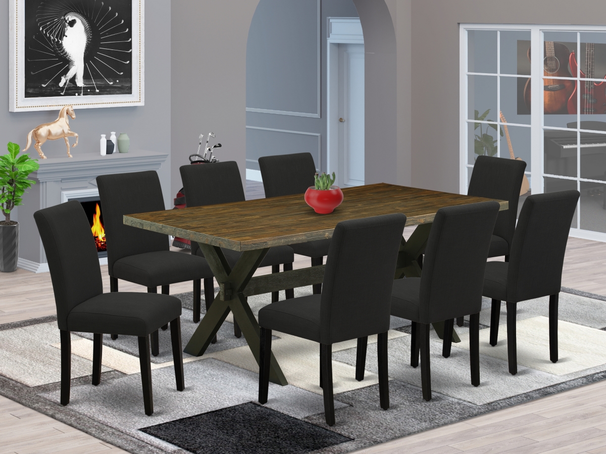 9 Piece X-Style Dining Room Table Set - Black