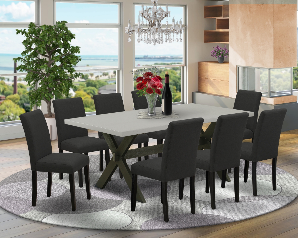 9 Piece X-Style Kitchen Dining Table Set - Black