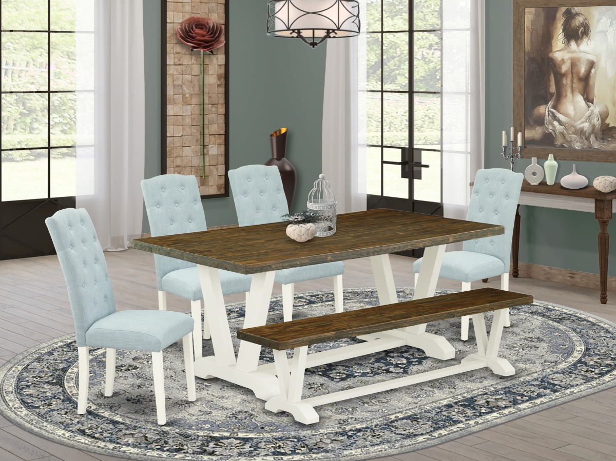 6 Piece V-Style Dining Room Table Set - Linen White