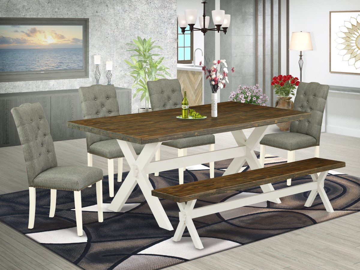 6 Piece V-Style Kitchen Dining Set - Distressed Jacobean & Black