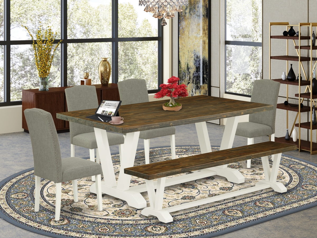6 Piece V-Style Stylish Dining Set - Linen White