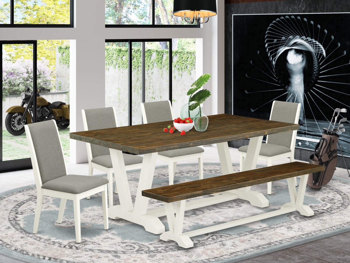 6 Piece V-Style Amazing Dining Table Set - Linen White