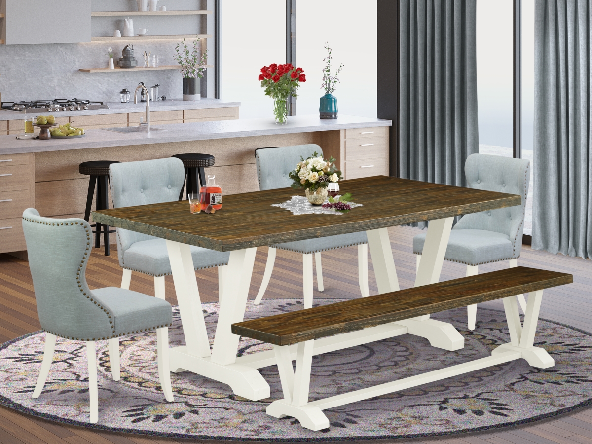 6 Piece V-Style Dining Table Set - Linen White