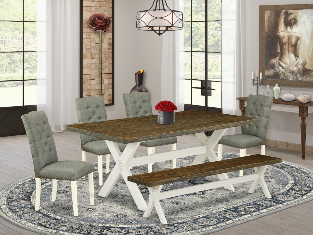 6 Piece X-Style Dining Room Table Set - Linen White