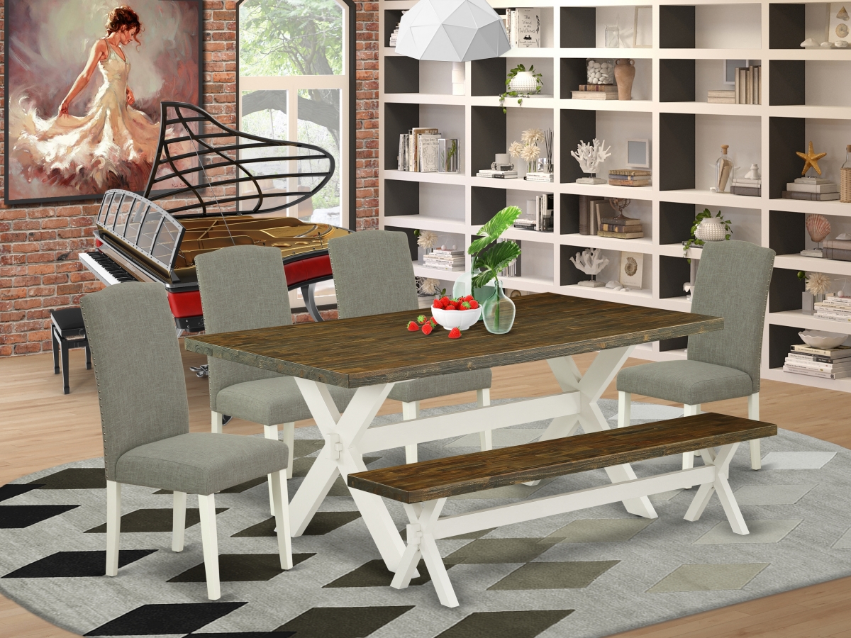 6 Piece X-Style Fashionable Kitchen Table Set - Linen White