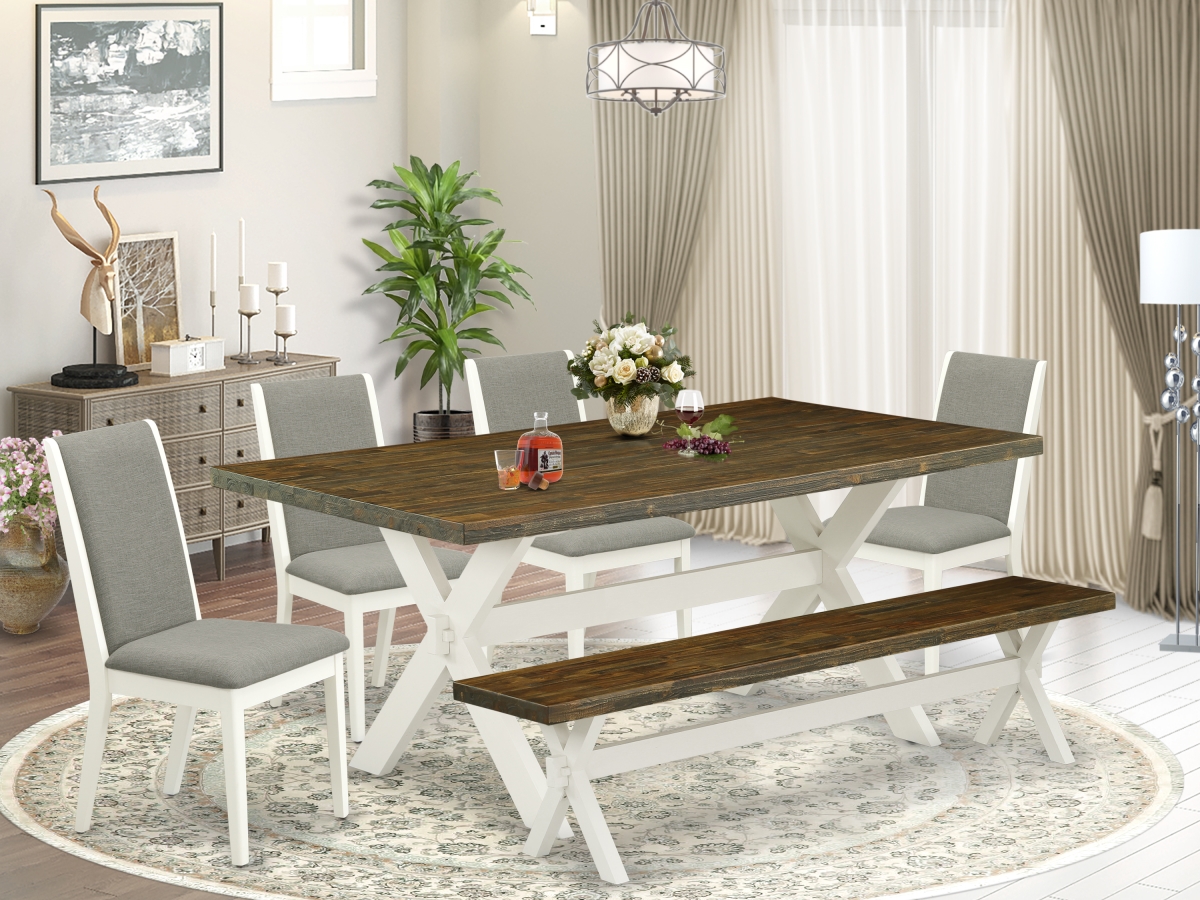 6 Piece X-Style Amazing Modern Dining Table Set - Linen White
