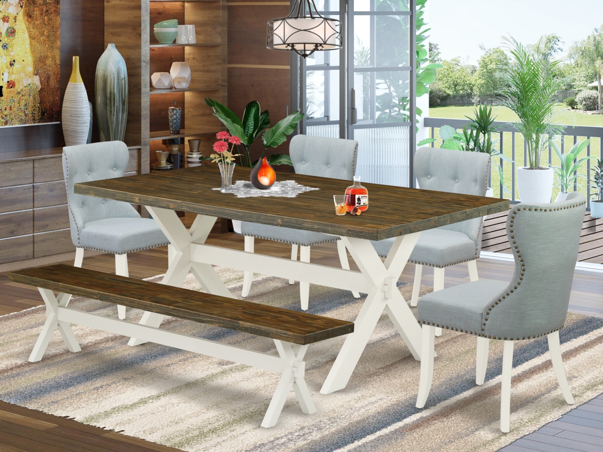 6 Piece X-Style Kitchen Dining Room Set - Linen White