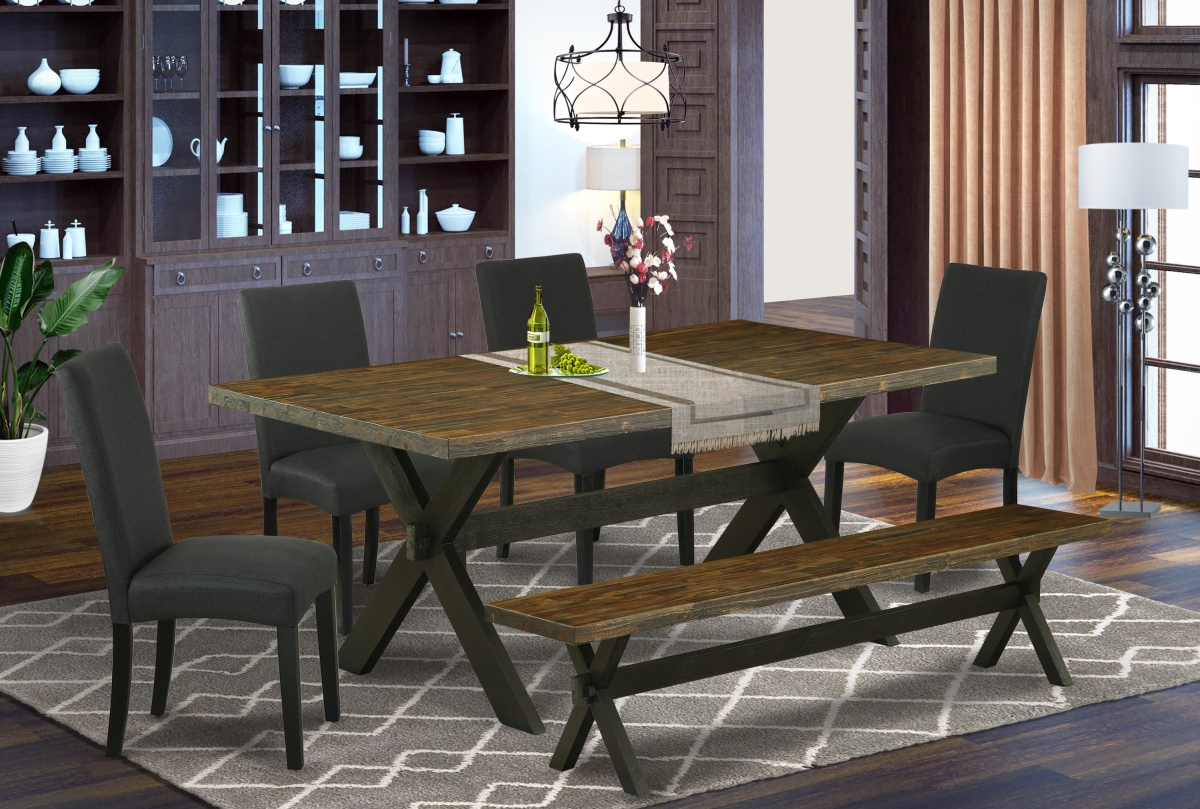 6 Piece X-Style Dinette Set - Distressed Jacobean & Black