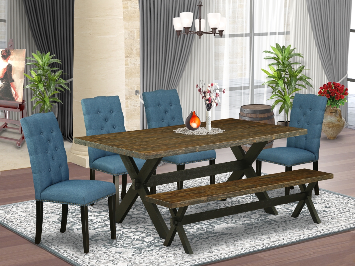 X677EL121-6 6 Piece X-Style Amazing Rectangular Dining Room Table Set - Wire Brushed Black -  East West Furniture