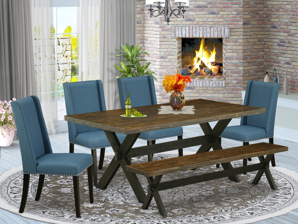 6 Piece X-Style Stylish Rectangular Table Set - Wire Brushed Black