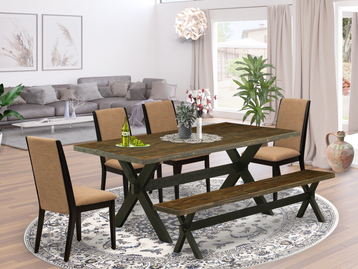 6 Piece X-Style Beautiful Dinette Set - Wire Brushed Black