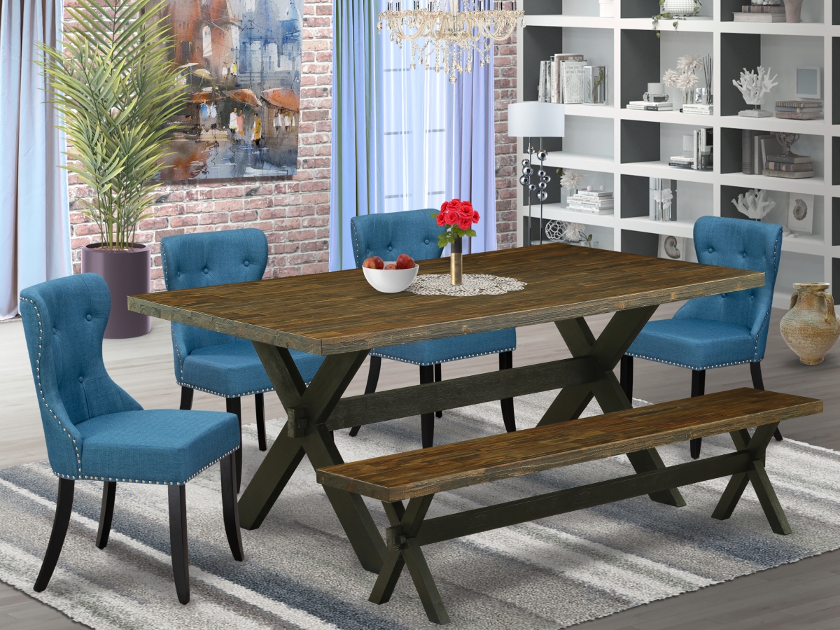 6 Piece X-Style Modern Dining Set - Distressed Jacobean & Black