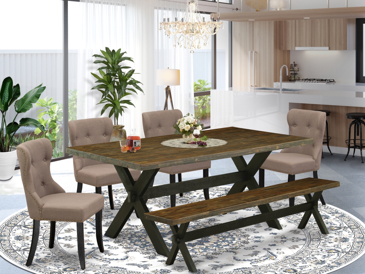6 Piece X-Style Dining Table Set - Wire Brushed Black
