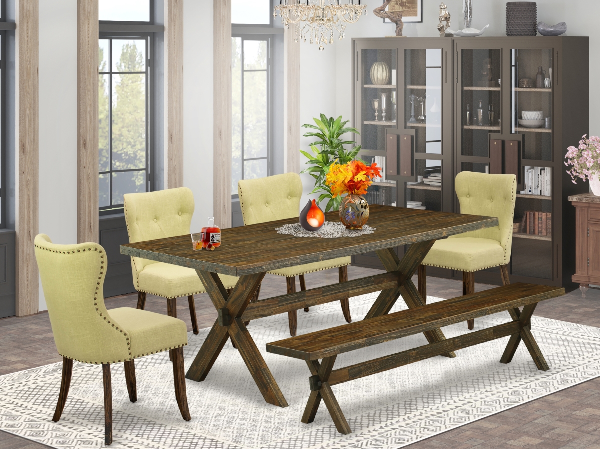 X777SI737-6 6 Piece X-Style Dining Room Table Set - Distressed Jacobean -  East West Furniture