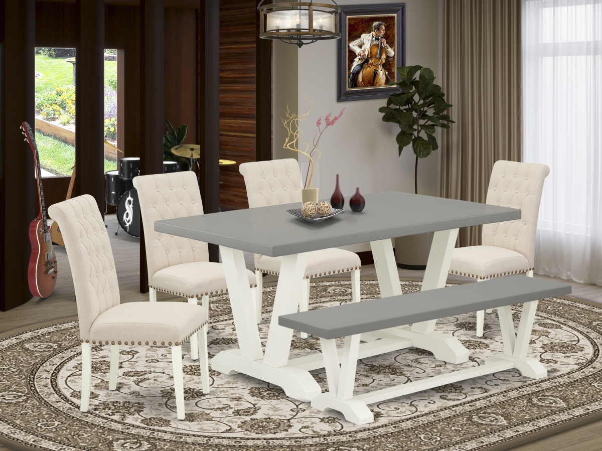 6 Piece V-Style Awesome Kitchen Table Set - Linen White