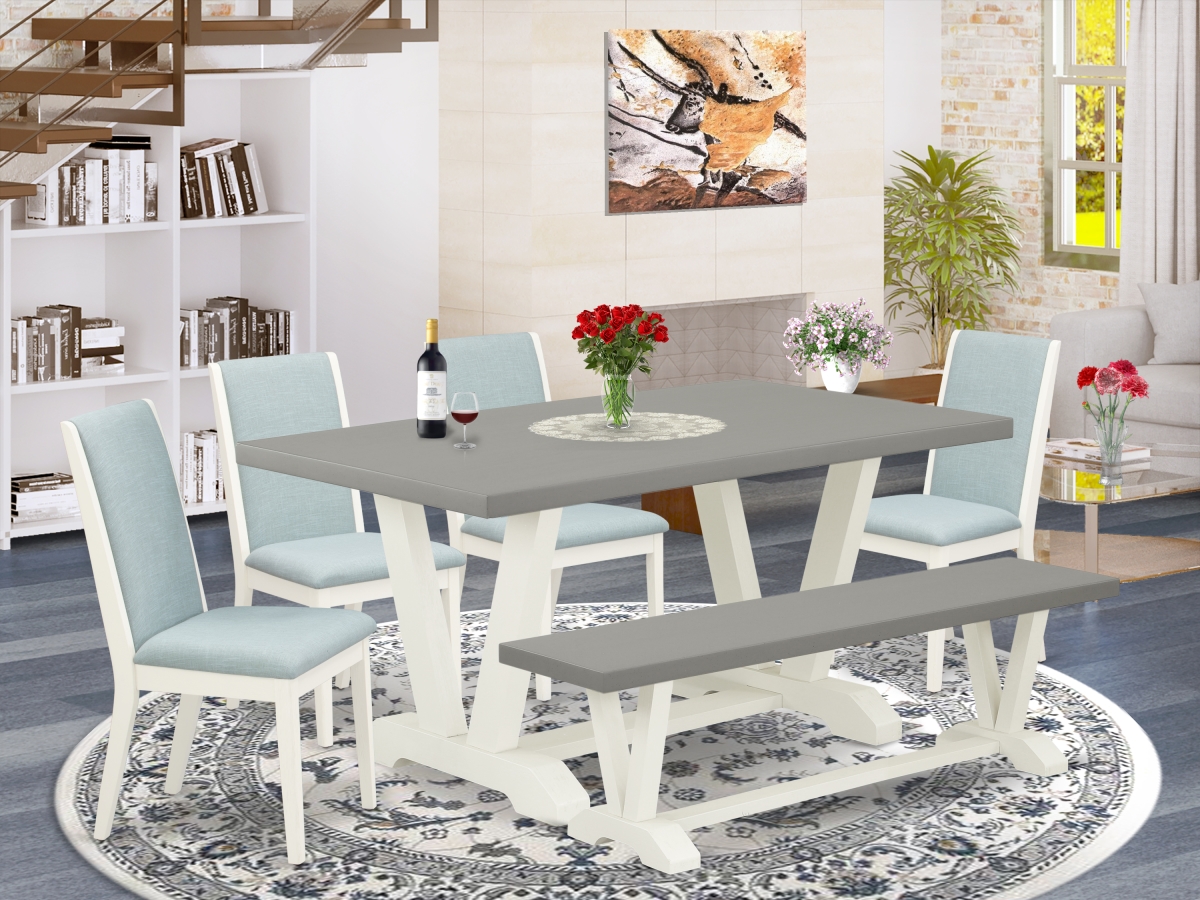 V096LA015-6 6 Piece V-Style Gorgeous Rectangular Table Set - Linen White