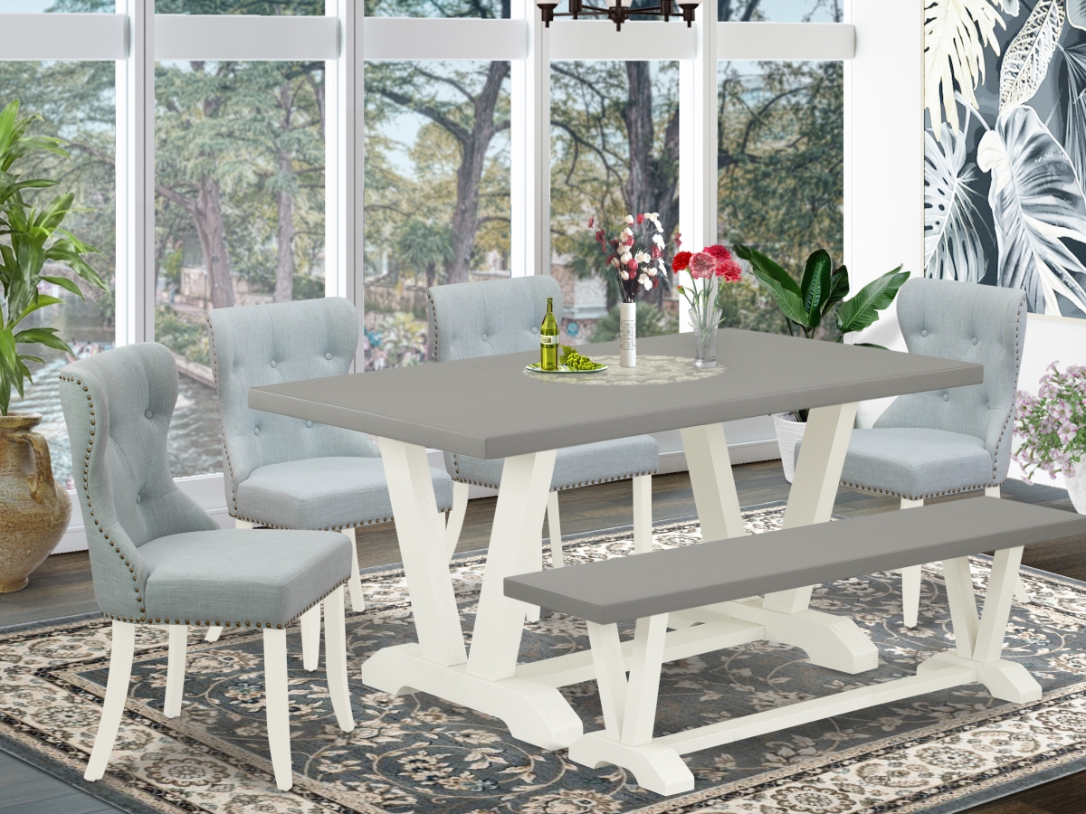 6 Piece V-Style Dining Room Table Set - Linen White