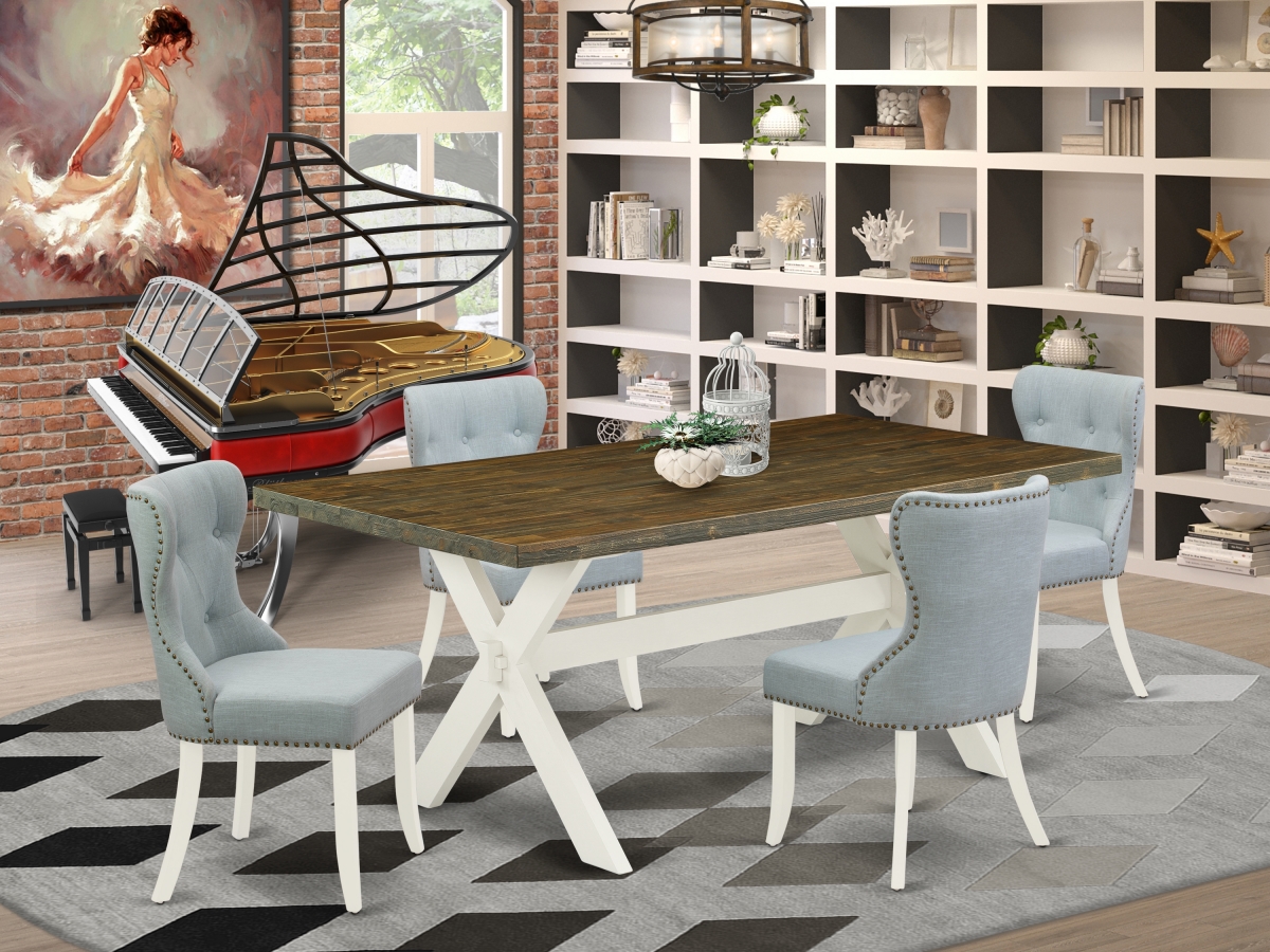 5 Piece X-Style Dining Table Set - Linen White