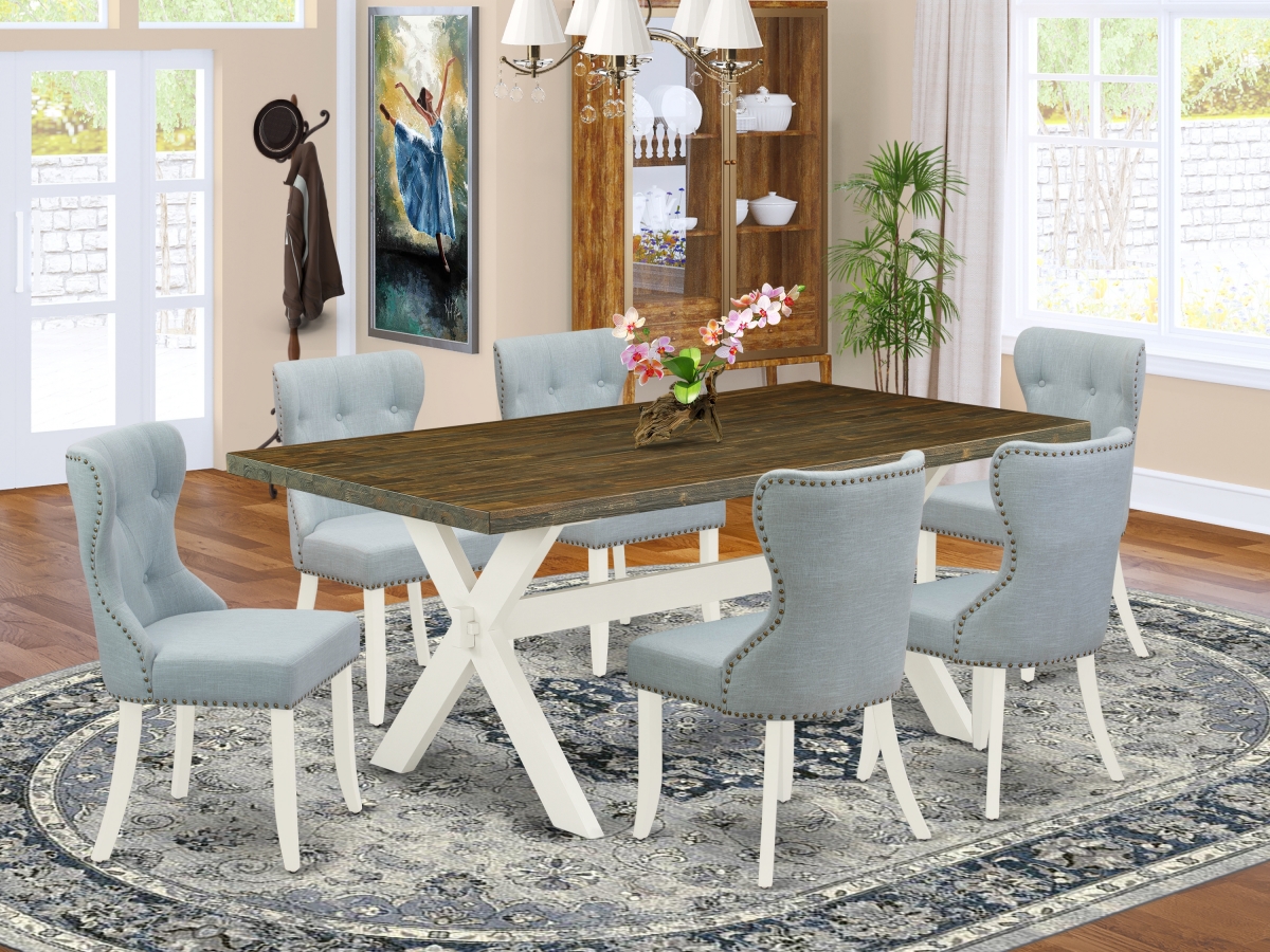 7 Piece X-Style Dining Room Set - Linen White