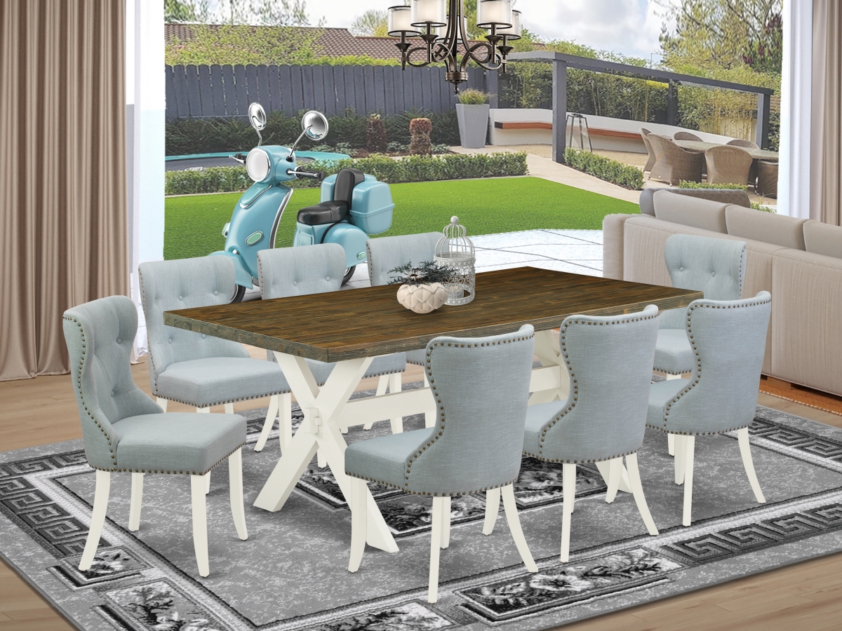 9 Piece X-Style Modern Dining Table Set - Linen White