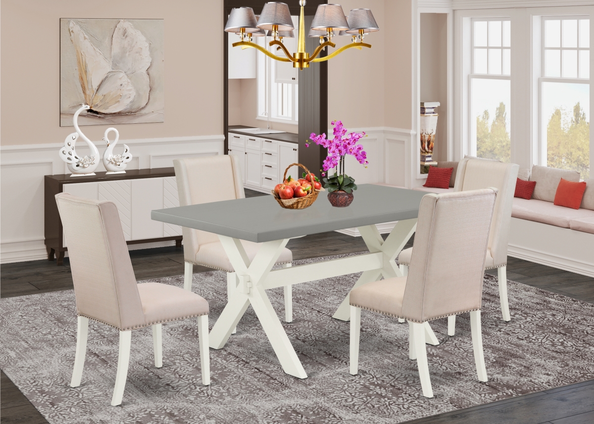 5 Piece X-Style Beautiful Rectangular Dining Room Table Set - Linen White