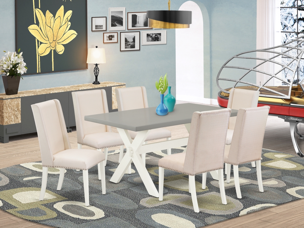 7 Piece X-Style Awesome Rectangular Table Set - Linen White