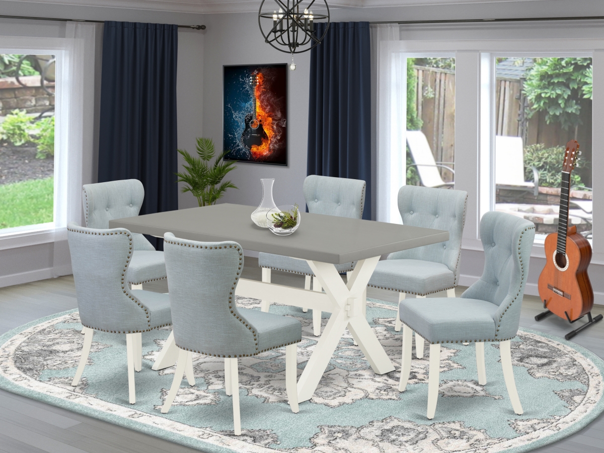 7 Piece X-Style Kitchen Dining Room Set - Linen White